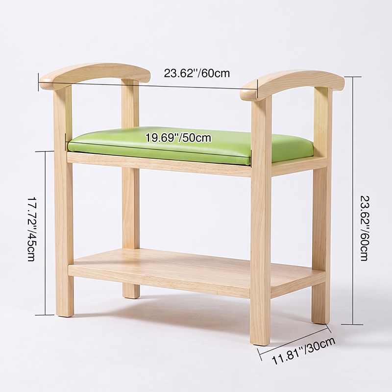 Traditional Japanese Rectangular Rubberwood Solid Wood Plywood PU Leather Shoe Bench Backless Armrest For Entryway & Hallway