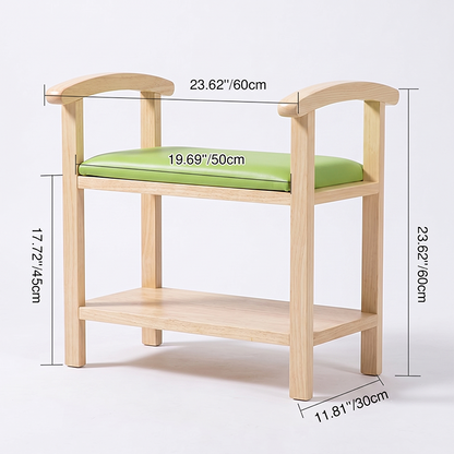 Traditional Japanese Rectangular Rubberwood Solid Wood Plywood PU Leather Shoe Bench Backless Armrest For Entryway & Hallway