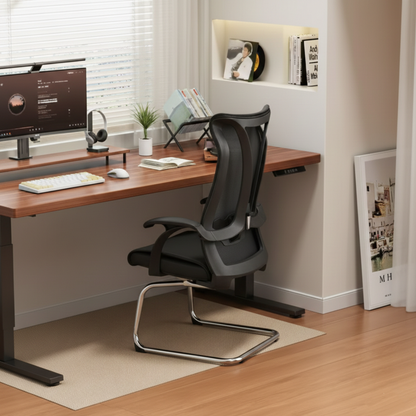 Modern Minimalist Ergonomic Leather Plywood Metal Office Chair Executive Gaming Desk Chair With Headrest Lumbar Support Cantilever Base For Home Office Set Of 2