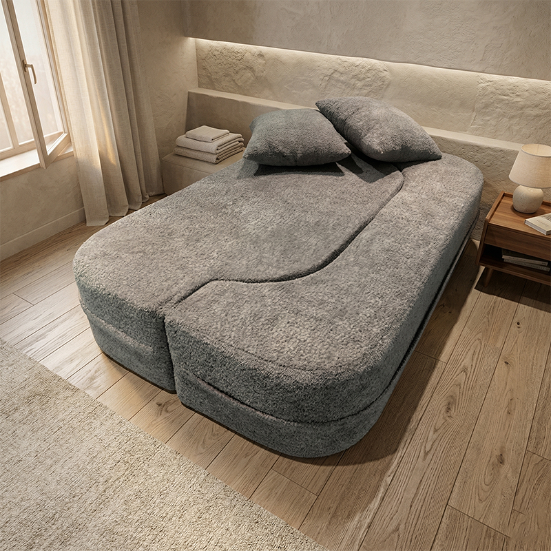 Modern Minimalist Foldable Sherpa Sofa - Compression Convertible Frame-Free Sofa Bed With High Resilience Foam For Small Spaces