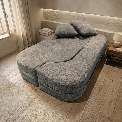 Modern Minimalist Foldable Sherpa Sofa - Compression Convertible Frame-Free Sofa Bed With High Resilience Foam For Small Spaces