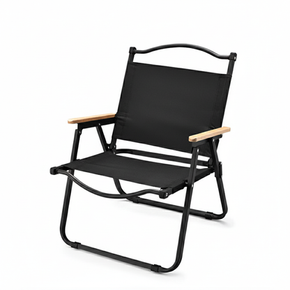 Modern Minimalist Square Fabric Carbon Steel Beech Wood Backrest Armrest Folding Chair For Outdoor