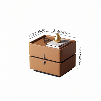 Traditional French Microfiber Leather Stainless Steel Plywood Rounded Square Nightstand 2-Drawer For Bedroom