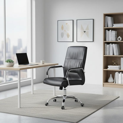 Modern Minimalist Rectangular Faux Leather Steel Desk Chair Backrest Armrest For Home Office