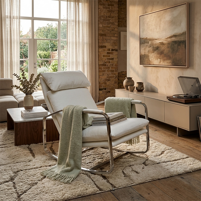 Modern Minimalist Rectangular Curved Chenille Fabric Multi-layer Plywood Stainless Steel Rocking Chair Backrest Armrest For Living Room