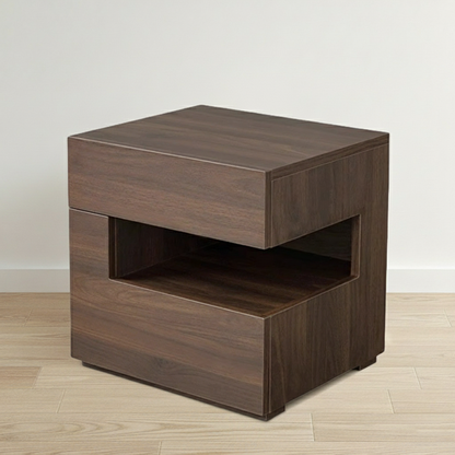 Modern Minimalist Rectangular Solid Wood Ash Nightstand 2-Drawer 2-Tier For Bedroom