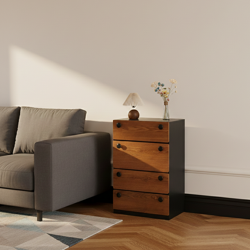Modern Minimalist Solid Wood & Plywood Storage Cabinet With 4 Drawers, Large Drawer Dresser For Living Room