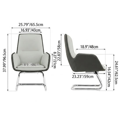 Modern Minimalist Ergonomic Mid Back Leather Plywood & Metal Office Chair - Upholstered Desk Chair With Armrests Comfortable Reception Chair For Home Office