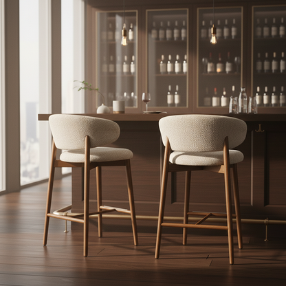 Modern Minimalist Ash Wood Fabric Rectangular Bar Stool Backrest Footrest For Kitchen