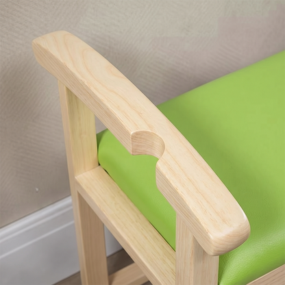 Traditional Japanese Rectangular Rubberwood Solid Wood Plywood PU Leather Shoe Bench Backless Armrest For Entryway & Hallway