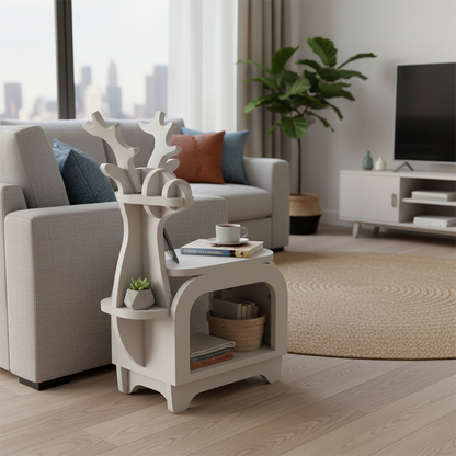 Modern Art Deco Reindeer-Shaped Solid Wood Multi-Layer Panel Bookshelves 2-Tier For Living Room