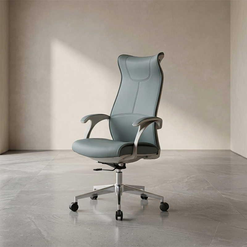 Modern Ergonomic High Back Leather Plywood & Metal Office Chair Executive Swivel Desk Chair With Headrest Lumbar Support Adjustable Rolling Computer Chair