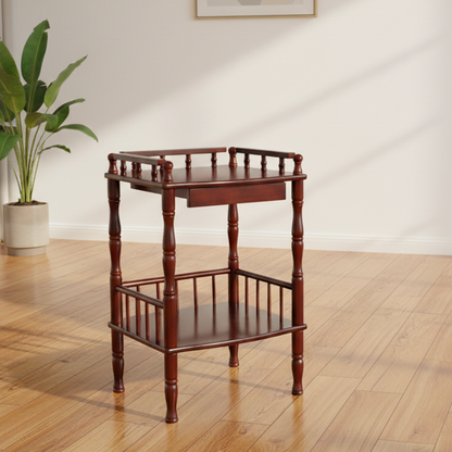 Traditional Vintage Rectangular Solid Wood End Table 2-Tier 4-Leg For Living Room