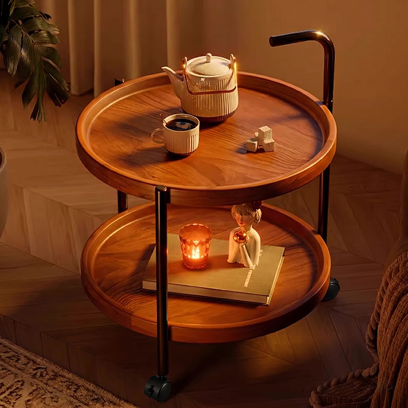 Modern Minimalist Movable Round MDF Iron End Table 2-Tier For Living Room