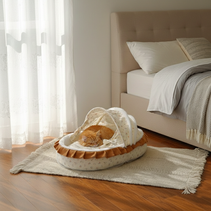 Traditional French Curved Rocking Cradle Sunshade Medium Density Fiberboard Fabric Pet Bed Cat Bed For Bedroom