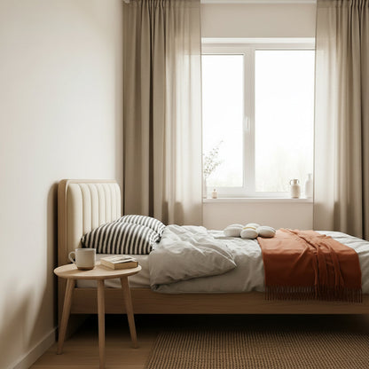 French Romantic Aesthetic Recessed Bed Frame - Genuine Leather Upholstered & Ash Wood Bed For Bedroom