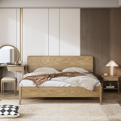 Traditional Rustic Flush-Edge Bed Frame - Full Ash Wood Frame & Pine Slats Adjustable Height Bed For Bedroom