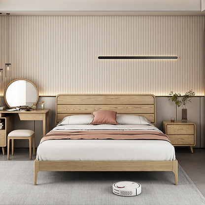 Consistent Texture Bed Frame - Flush Edge & Adjustable Height Ash Wood Bed For Bedroom