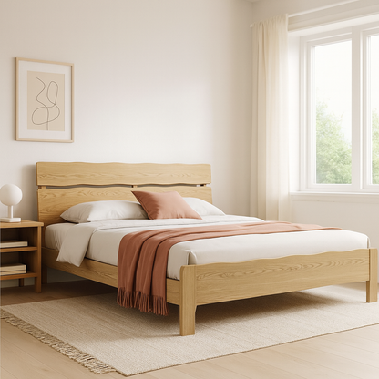 Contemporary Coastal Bed Frame - Multi-Height Adjustment & Sturdy Ash Wood Bed For Bedroom