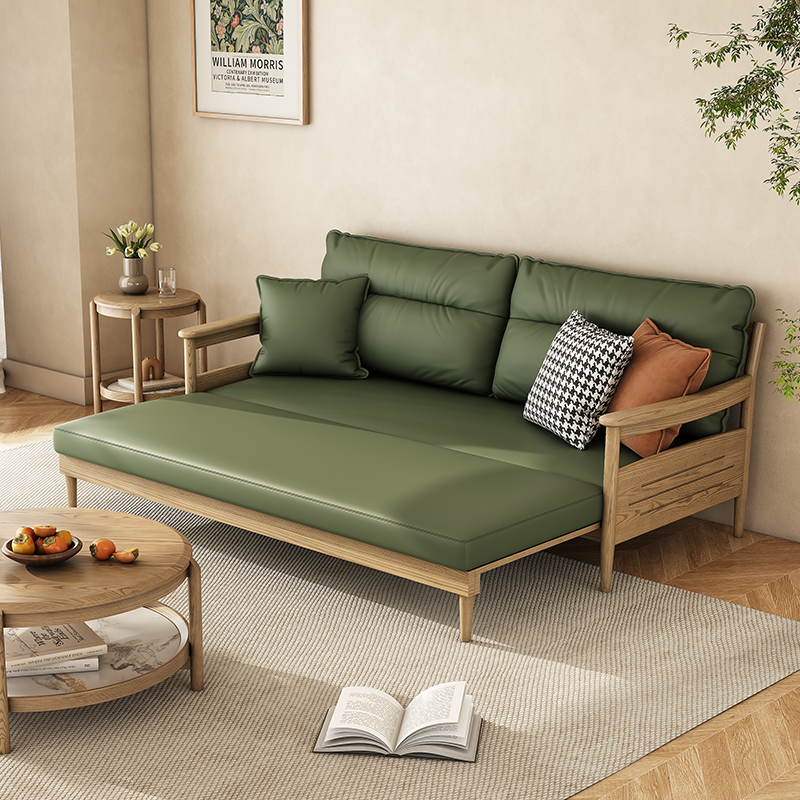 Traditional Ash Wood Sofa With Armrest Backrest - Eco Leather Upholstery Accent Chair For Living Room