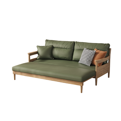 Traditional Ash Wood Sofa With Armrest Backrest - Eco Leather Upholstery Accent Chair For Living Room