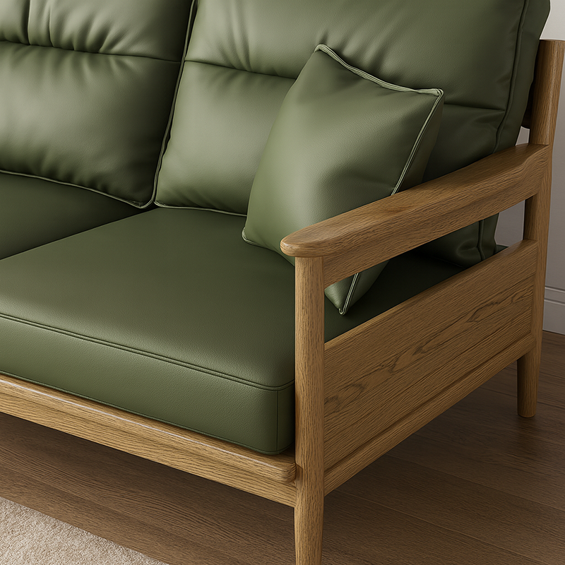 Traditional Ash Wood Sofa With Armrest Backrest - Eco Leather Upholstery Accent Chair For Living Room