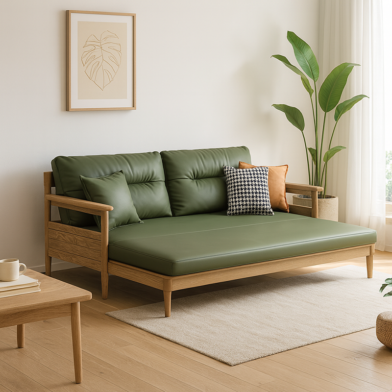 Traditional Ash Wood Sofa With Armrest Backrest - Eco Leather Upholstery Accent Chair For Living Room