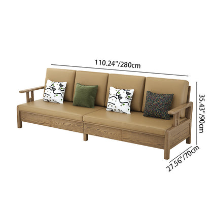 Traditional Eco Leather Cushions Sofa - Ash Wood Accent Chair With Backrest For Living Room