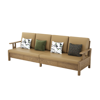 Traditional Eco Leather Cushions Sofa - Ash Wood Accent Chair With Backrest For Living Room