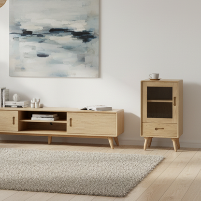 Premium Solid Ash Wood Side Cabinet - Sleek Rectangular Storage & Invisible Slide Drawer Storage Cabinet 2-Layer Cabinet For Living Room
