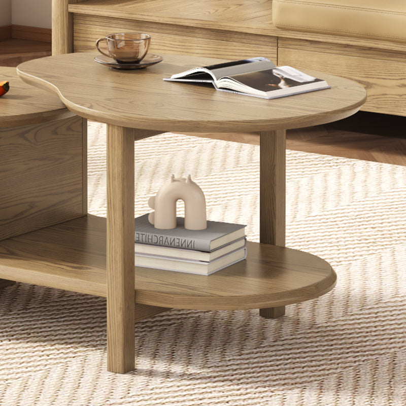 Premium Ash Wood Creative Coffee Table - Staggered Layers & Invisible Slide Drawer 3-Tier For Living Room