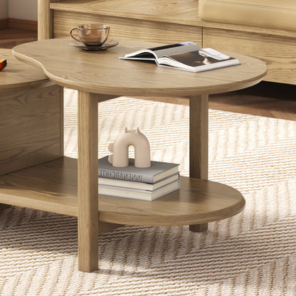Premium Ash Wood Creative Coffee Table - Staggered Layers & Invisible Slide Drawer 3-Tier For Living Room