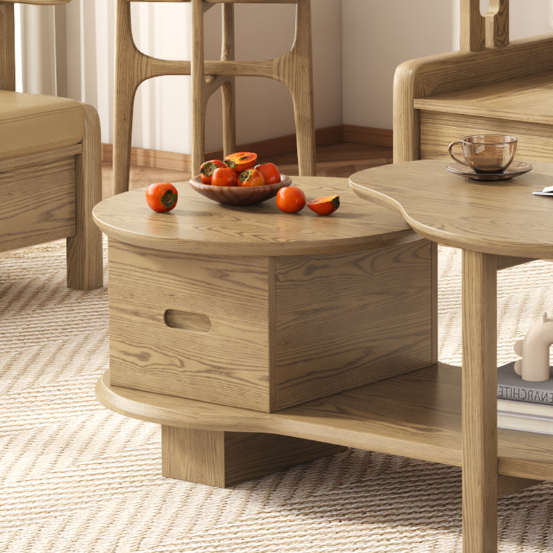 Premium Ash Wood Creative Coffee Table - Staggered Layers & Invisible Slide Drawer 3-Tier For Living Room