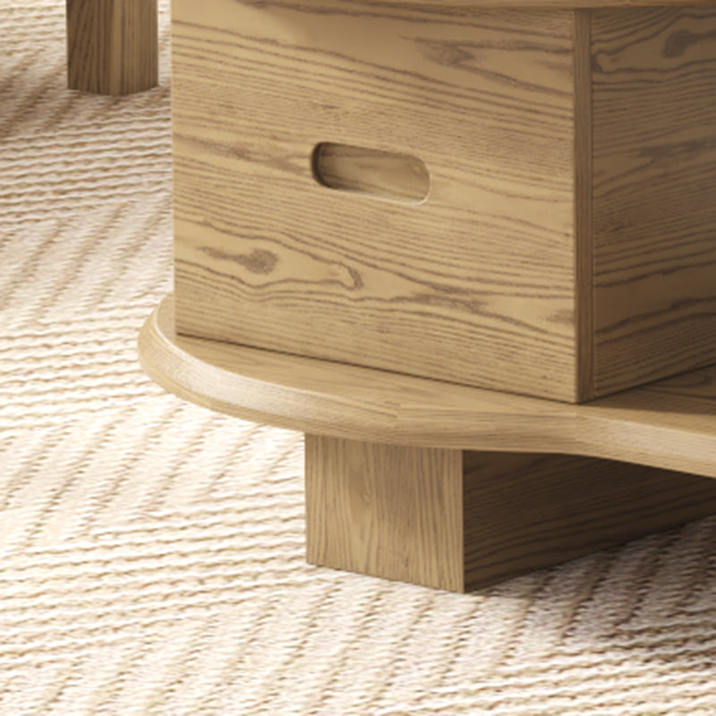 Premium Ash Wood Creative Coffee Table - Staggered Layers & Invisible Slide Drawer 3-Tier For Living Room