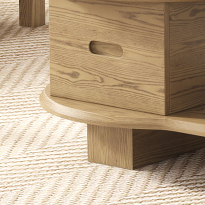 Premium Ash Wood Creative Coffee Table - Staggered Layers & Invisible Slide Drawer 3-Tier For Living Room