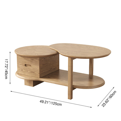 Premium Ash Wood Creative Coffee Table - Staggered Layers & Invisible Slide Drawer 3-Tier For Living Room