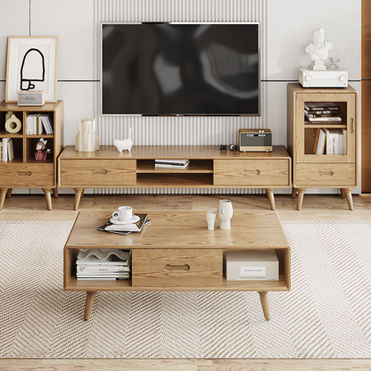 Handcrafted Ash Wood TV Stand - Timeless Traditional Formaldehyde-Free & Dual Storage TV Cabinet 2 -Drawer For Living Room