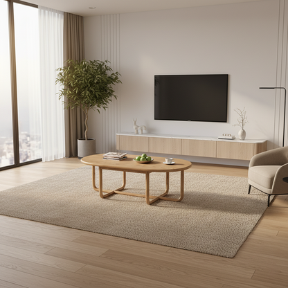 Modern Minimalist Oval Coffee Table - Stable & Eco-Friendly Ash Wood Table 1-Tier For Living Room