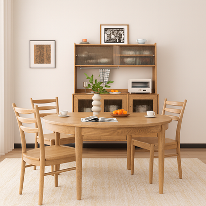 Traditional Chinese North American Ash Wood Dining Table Set - Round Dining Table Ladder Back Chairs For Dining Room