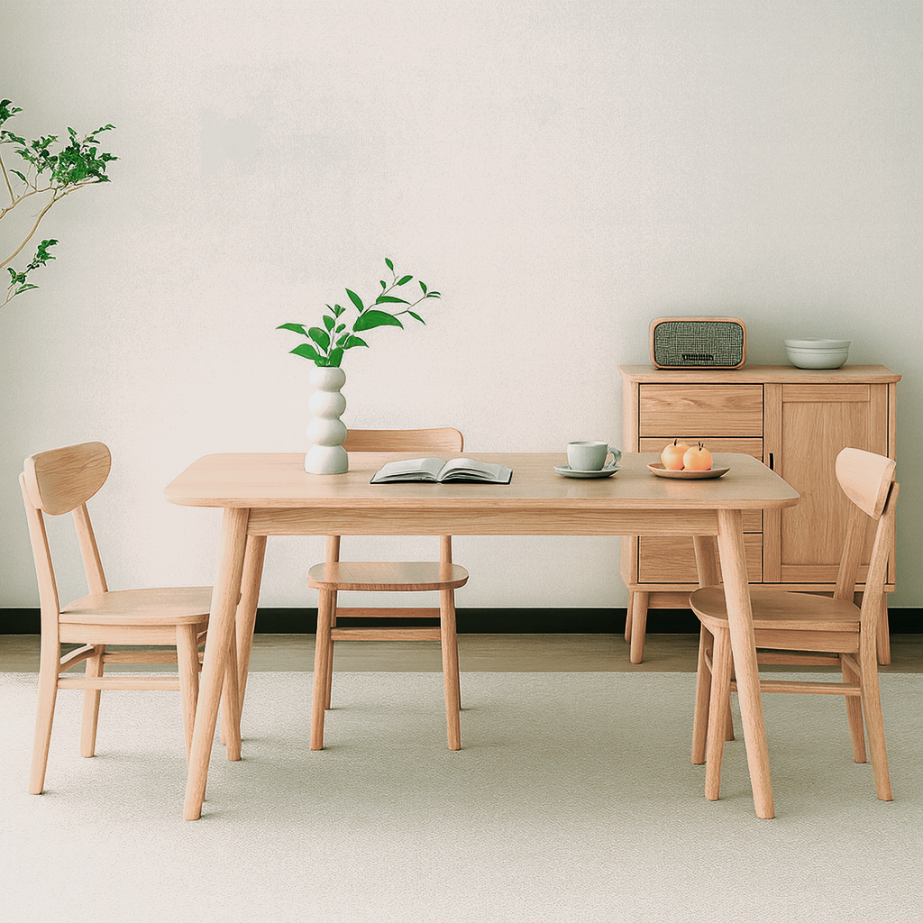 Traditional North American Ash Wood Dining Table Set - Rounded Edges 1 Tier Dining Table For Dining Room