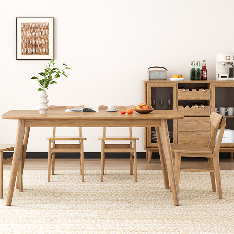 Traditional North American Ash Wood Dining Table Set - Rounded Edges 1 Tier Dining Table For Dining Room