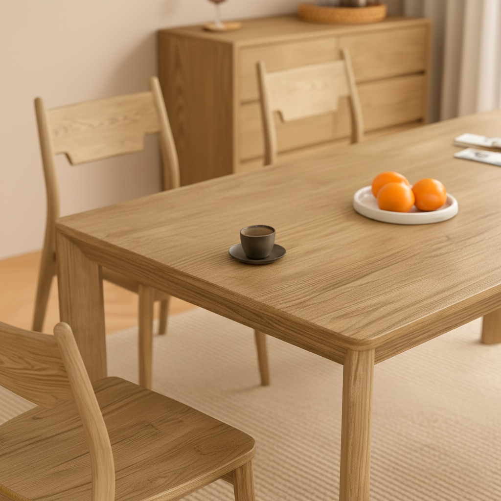 Traditional North American Ash Wood Dining Table - Rectangular Light Walnut Dining Desk For 6 Seats