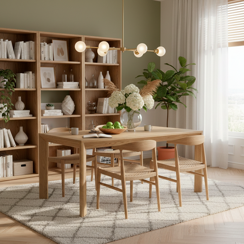 Traditional North American Ash Wood Dining Table - Rectangular Light Walnut Dining Desk For 6 Seats