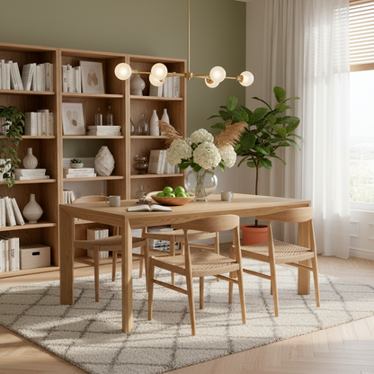Traditional North American Ash Wood Dining Table - Rectangular Light Walnut Dining Desk For 6 Seats