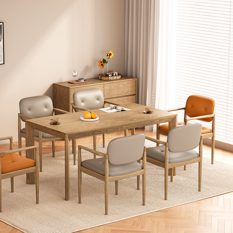 Traditional North American Ash Wood Dining Table - Rectangular Light Walnut Dining Desk For 6 Seats