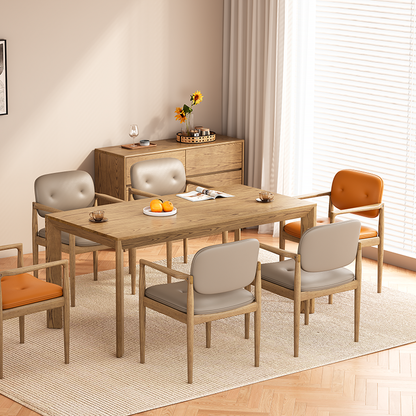 Traditional North American Ash Wood Dining Table - Rectangular Light Walnut Dining Desk For 6 Seats