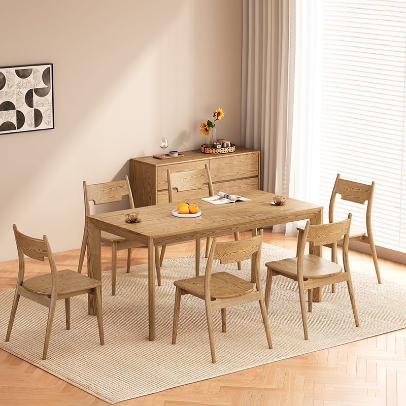 Traditional North American Ash Wood Dining Table - Rectangular Light Walnut Dining Desk For 6 Seats