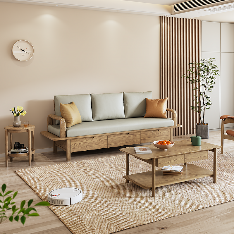Traditional Sectional Sofa With Hidden Storage - North American Ash Wood Accent Chair For Living Room