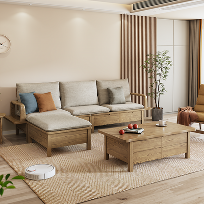 Traditional Sectional Sofa With Hidden Storage - North American Ash Wood Accent Chair For Living Room