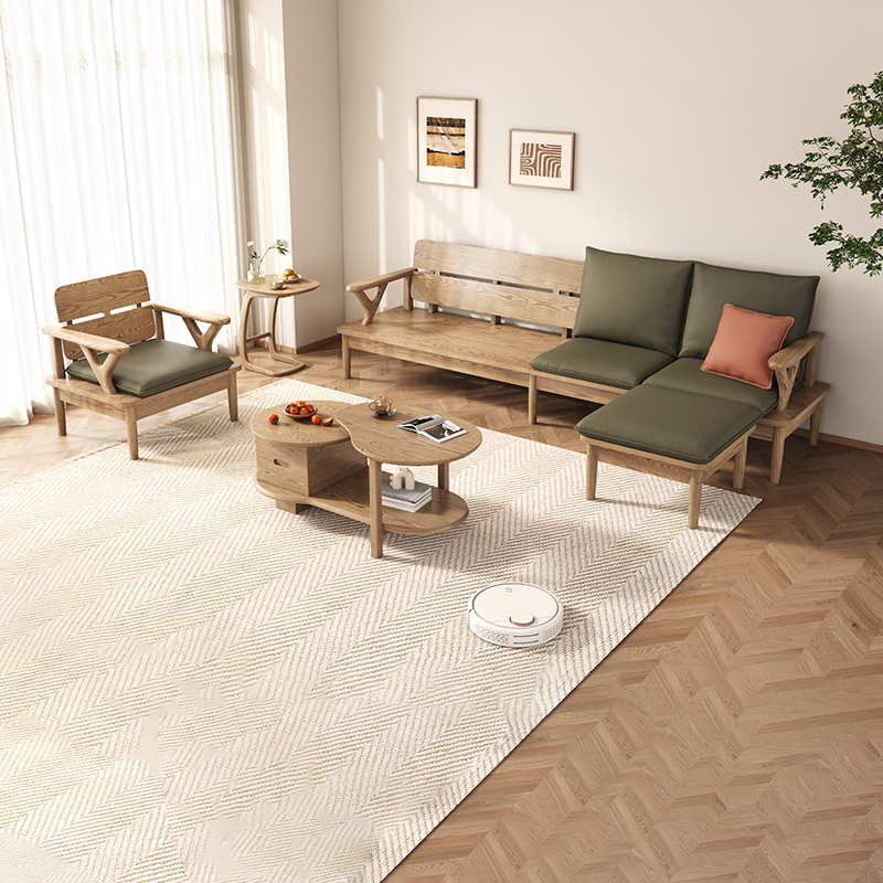 Traditional North American Ash Wood Sofa - Soft High-Resilience Cushions Accent Chair For Living Room